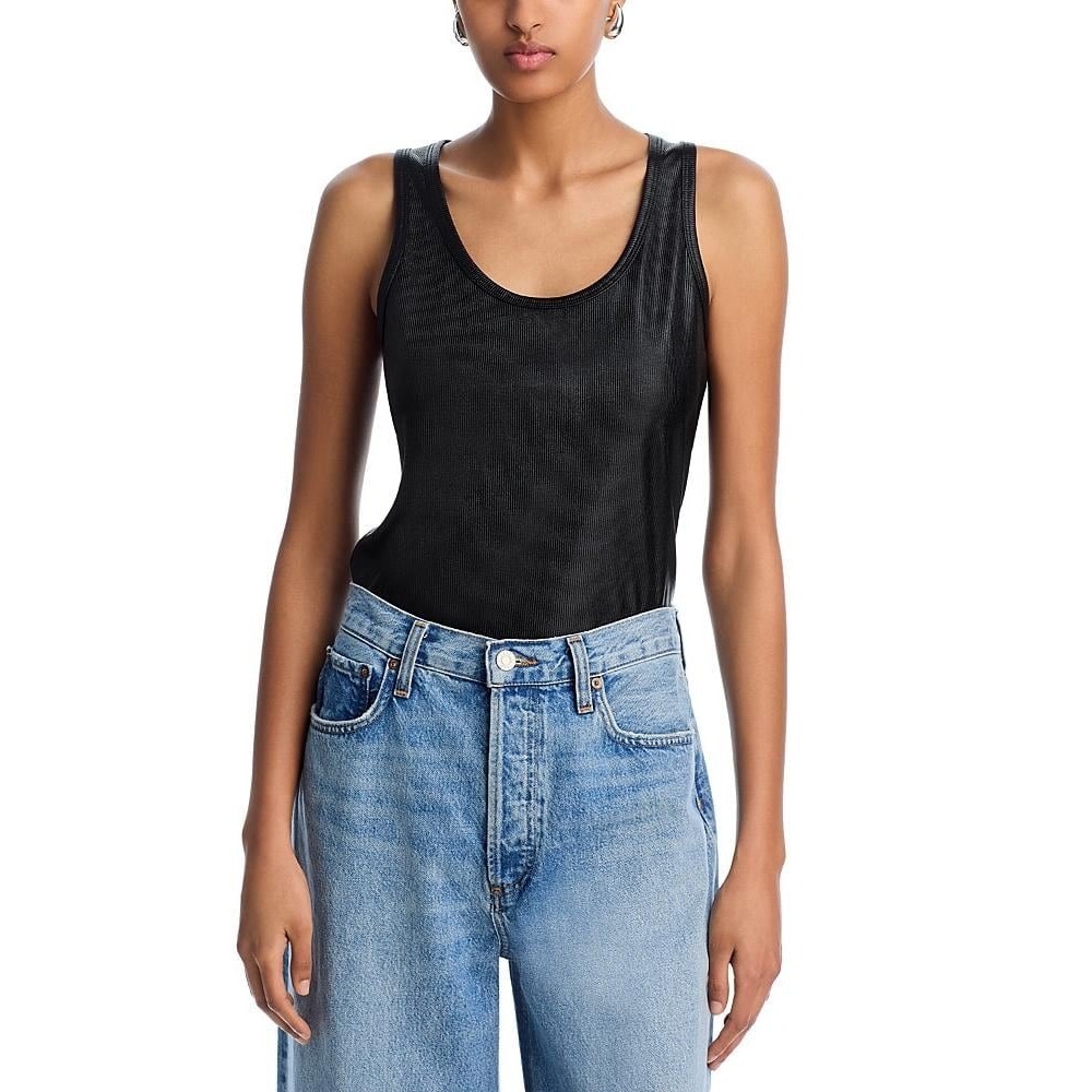 AQUA Shimmer Tank Top Sleeveless Ribbed Sparkle Party‎ Top XXS
